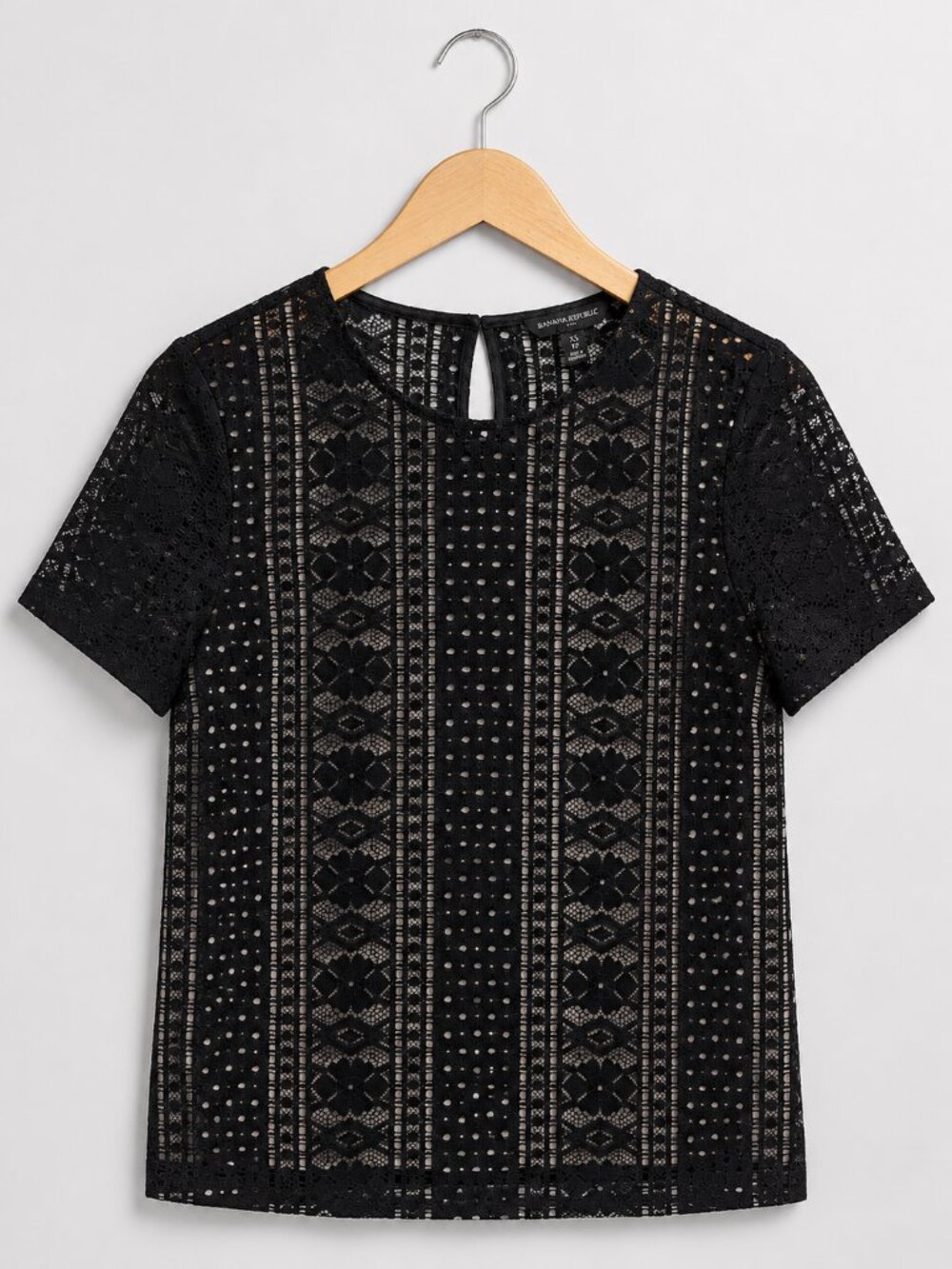 Lace B.R. XS Cotton blend Black Short Sleeve Top Sheer Back Dark Romance